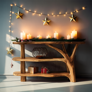 Farmhouse Wooden Live Edge Console Table For Holiday Living Room Decor