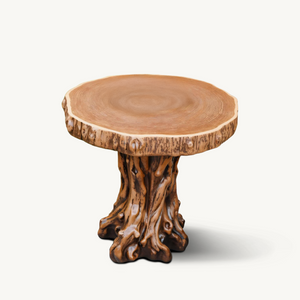 Rustic Tree Trunk Outdoor Table And Stump Seat For Garden And Patio