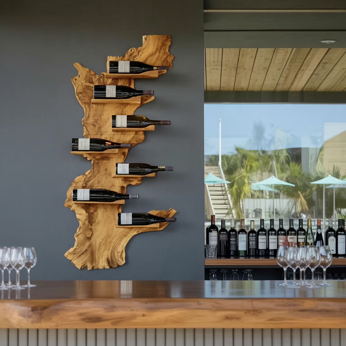 Modern Live Edge Wine Holder For Living Room Furniture Decor