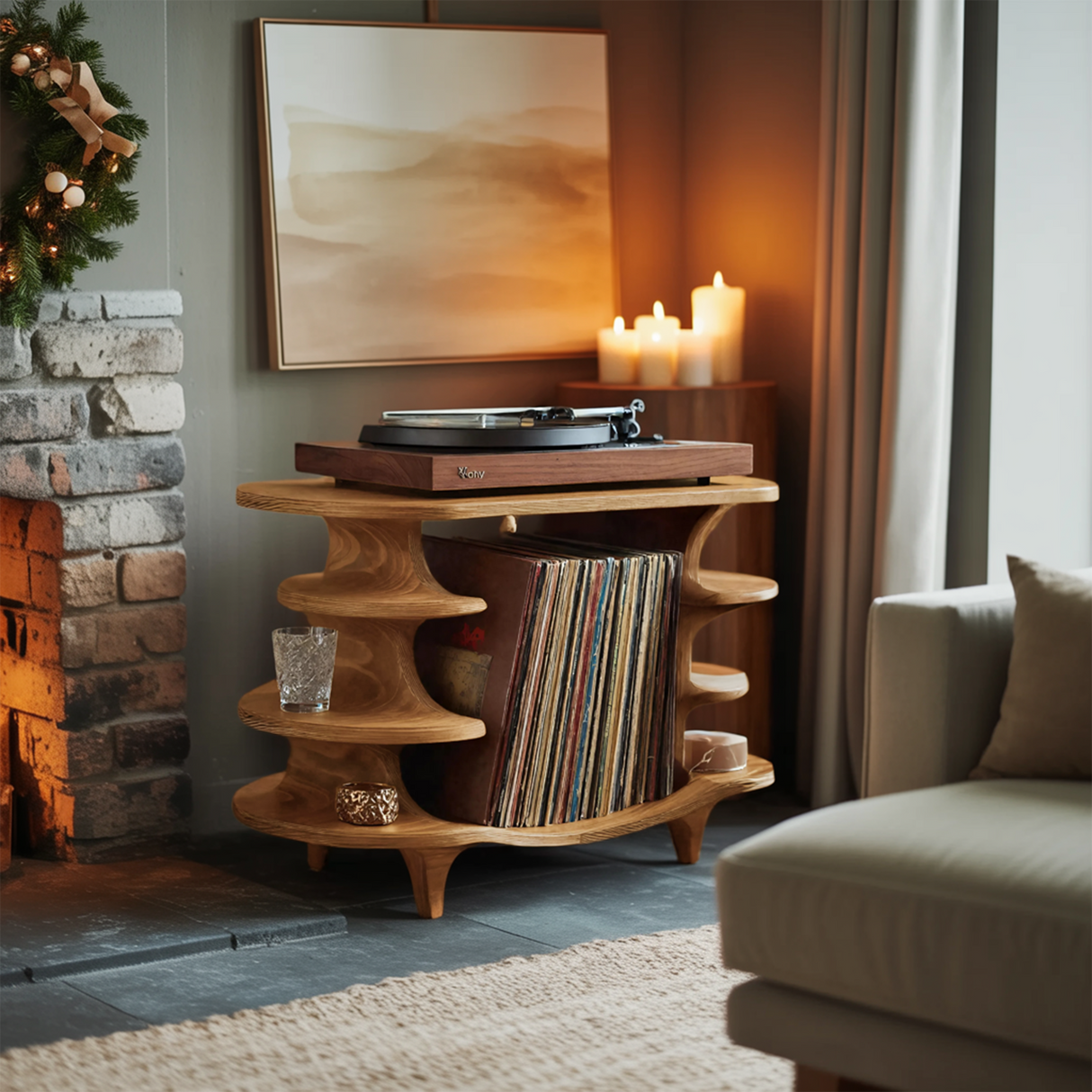 Modern Solid Wood Record Stand For Living Room Christmas
