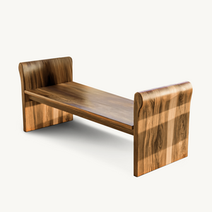 Contemporary Wood Bench With Rounded Armrests For Porch Or Garden
