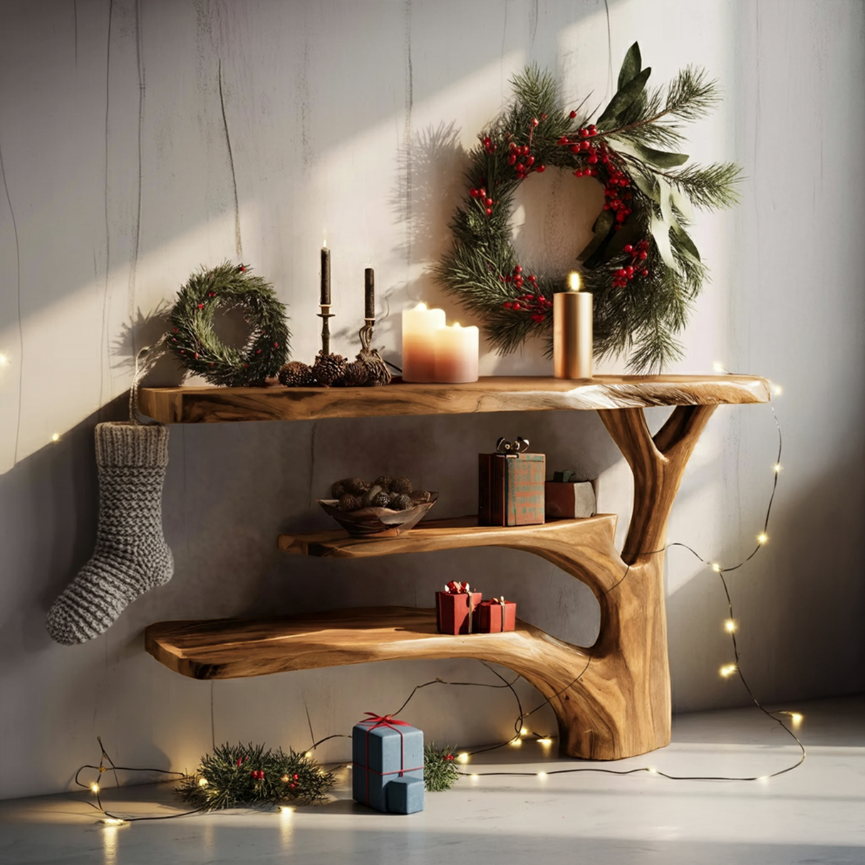 Modern Wooden Live Edge Console Table For Christmas Entryway Furniture
