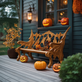Mid Century Solid Wood Halloween Bench For Festive Outdoor Decor