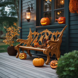 Mid Century Solid Wood Halloween Bench For Festive Outdoor Decor