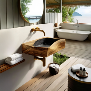 Farmhouse Wall Mounted Wooden Bathroom Sink For Warm Bathroom Decor