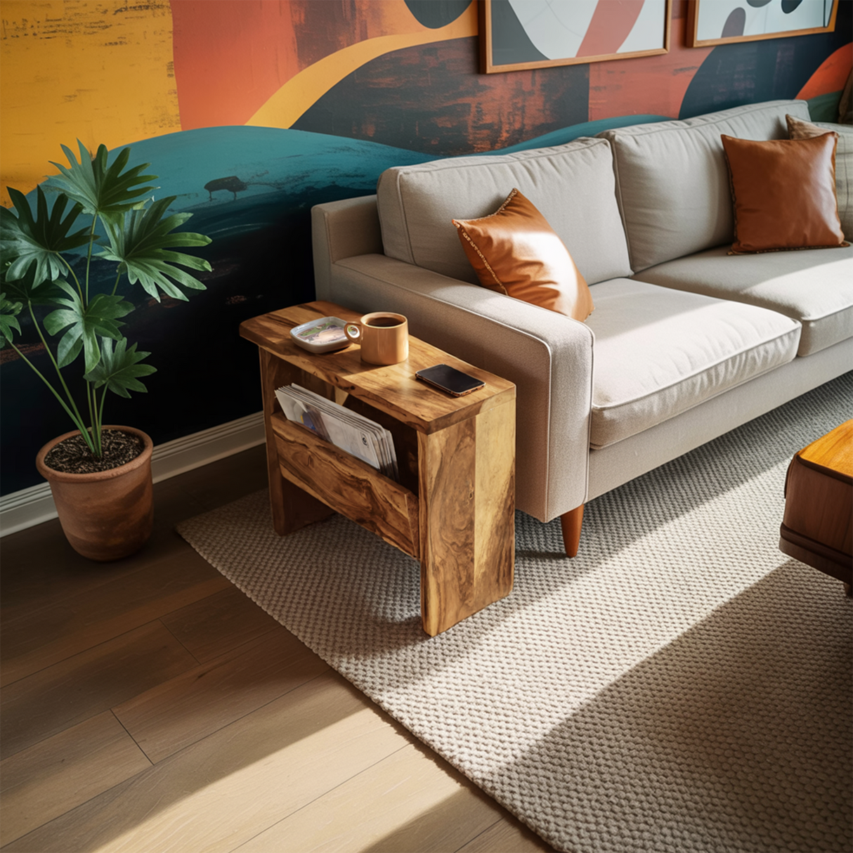 Mid Century Solid Wood Side Table For Home Furniture