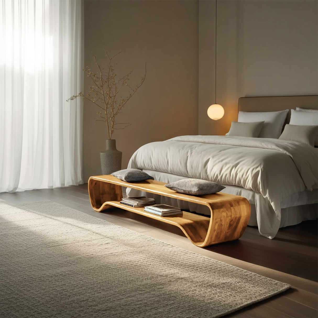 Organic Wave Entryway Bench For Contemporary Home