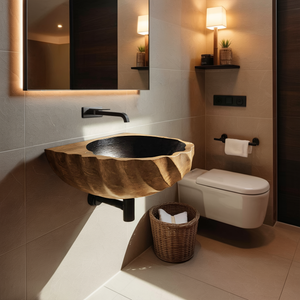 Modern Wooden Live Edge Wood Basin For Minimalist Bathroom Design