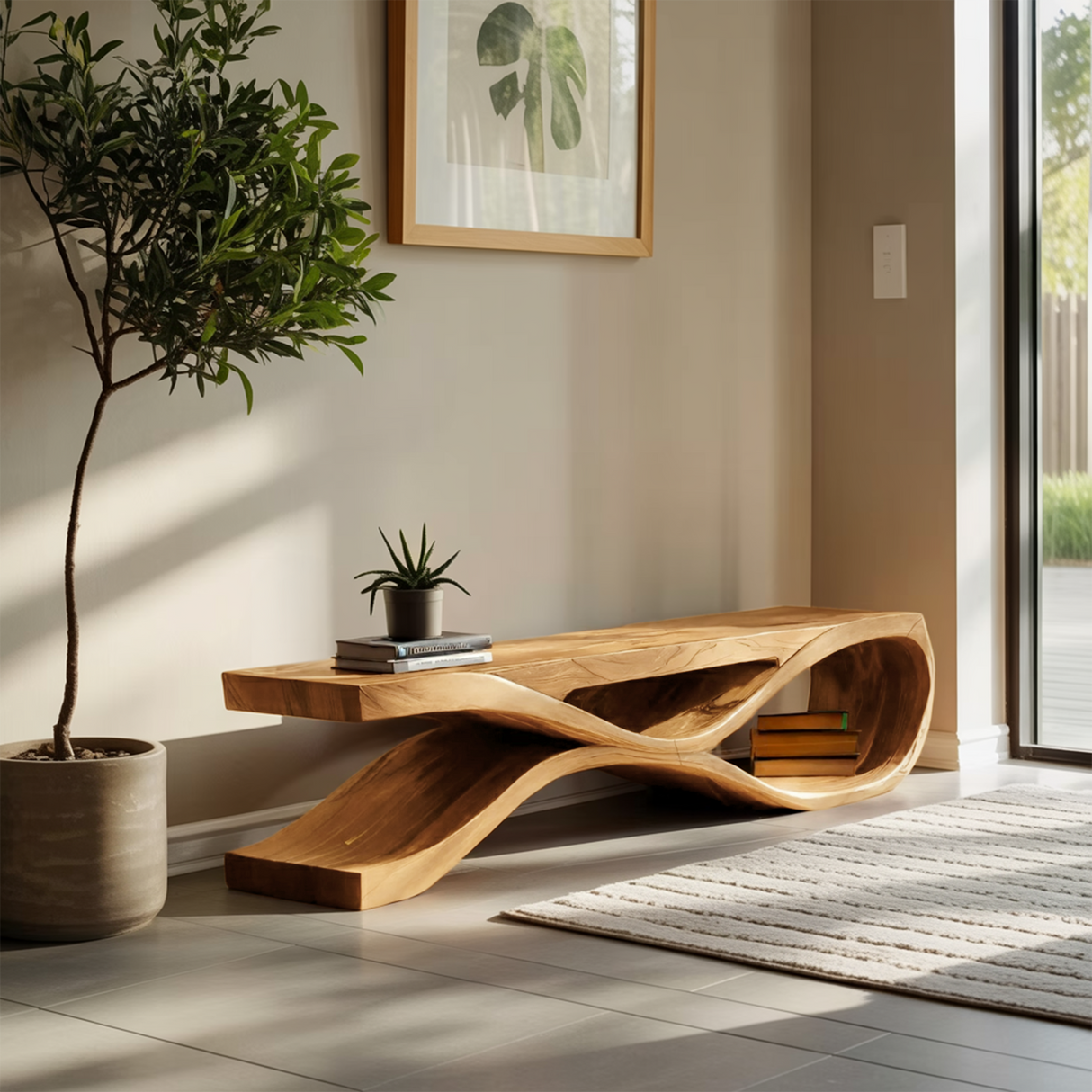 Organic Bench With Flowing Curved For Modern Home Decor