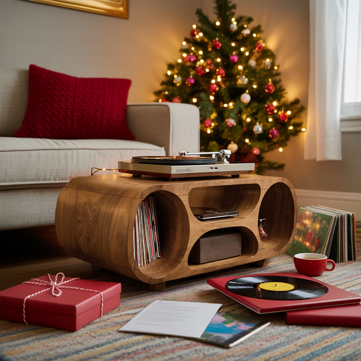 Handcrafted Solid Wood Record Stand For Holiday Home Decor