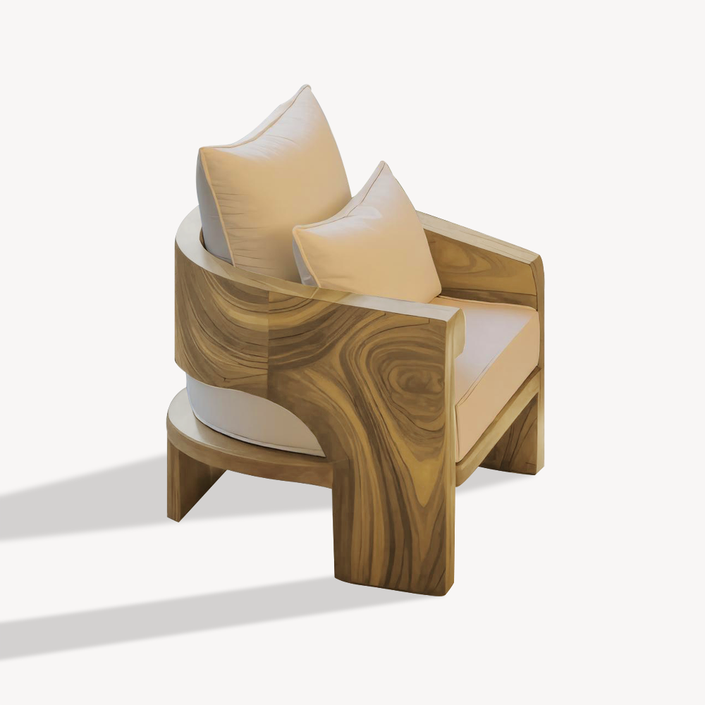Curved Outdoor Wood Lounge Chair For Patio Or Balcony