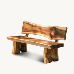Contemporary Outdoor Wood Bench With Sculpted Back For Patio Or Courtyard