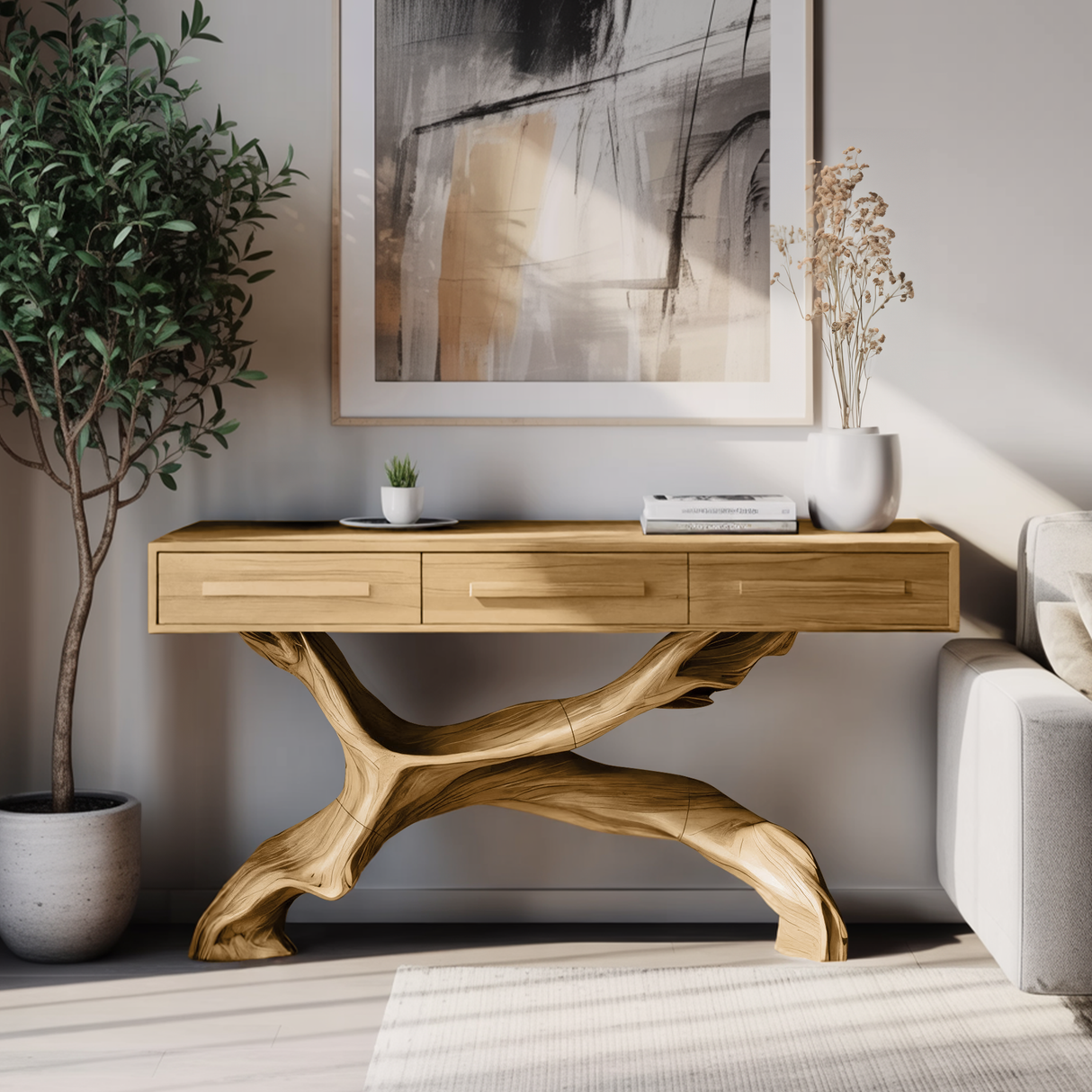 Mid Century Live Edge Entryway Table For Bedroom Rustic Accent