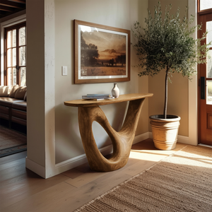 Mid Century Live Edge Console Table Sculptural Solid Wood For Living Room