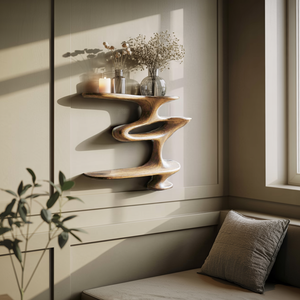 Mid Century Live Edge Wall Mount Shelf Living Room