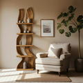 Modern Rustic Standing Shelf With Curved Silhouette For Living Room