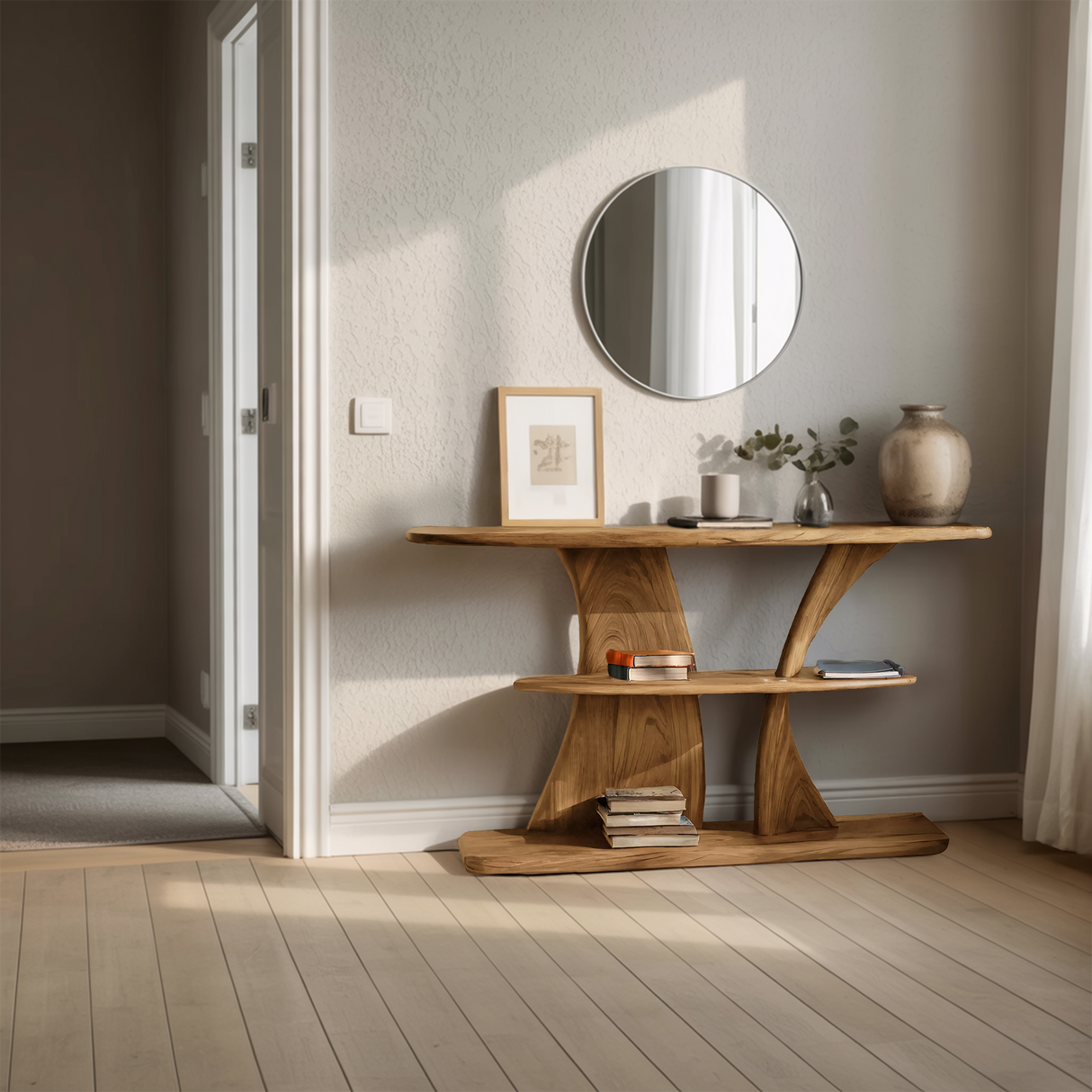 Farmhouse Solid Wood Console Table For Entryway Design And Storage