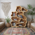 Organic Modern Bookshelf With Carved Design For Living Room And Home Library