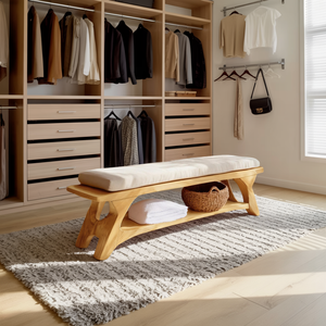 Mid Century Solid Wood Bench For Bedroom Accent