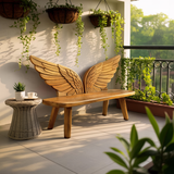 Outdoor Wood Bench Bird Wing Backrest For Patio