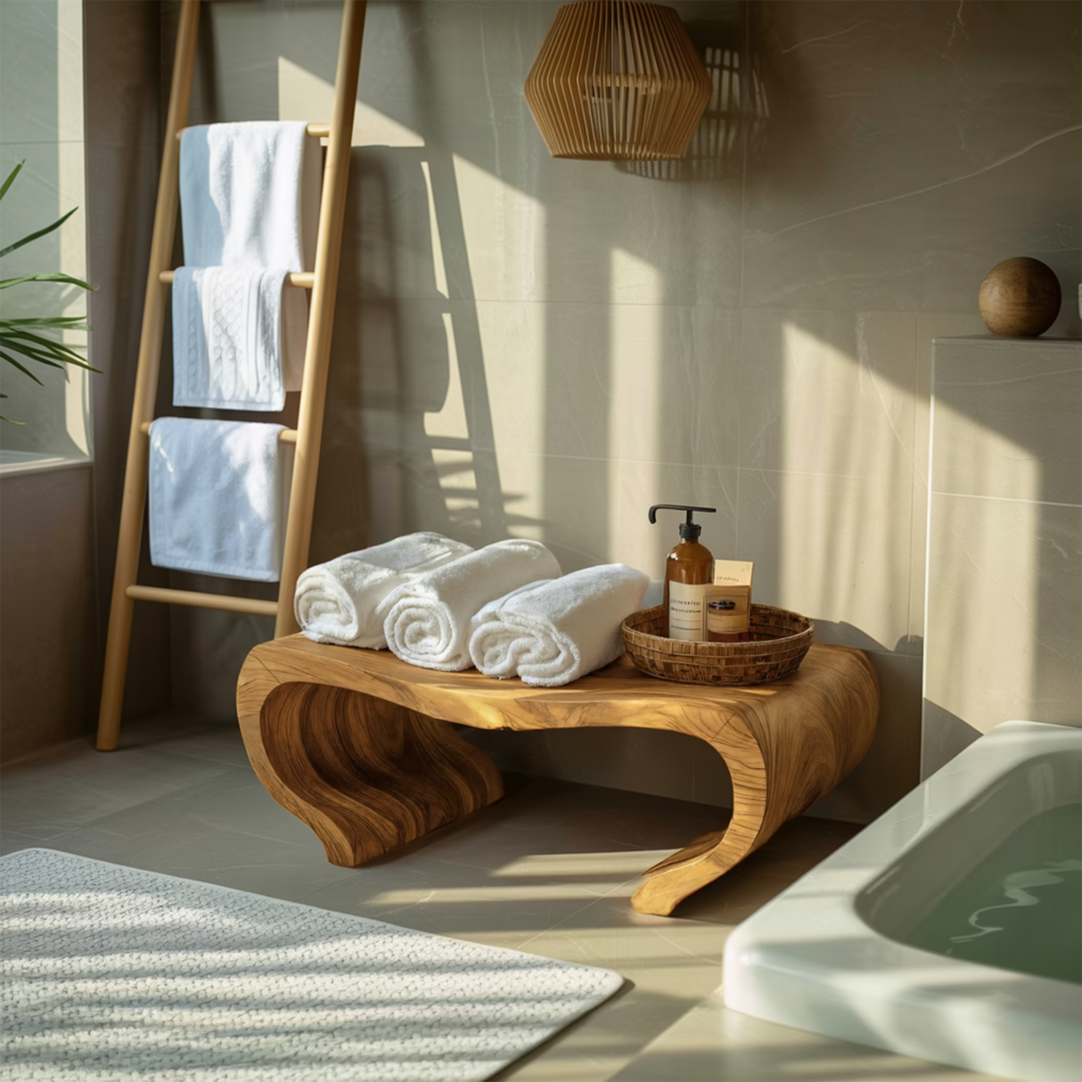 Modern Organic Shower Bench For Spa Decor Or Bathroom