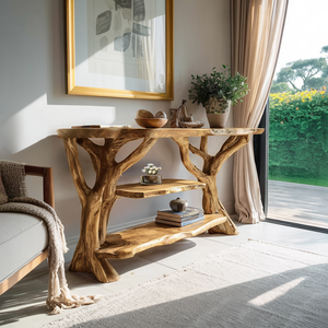 Mid Century Wooden Live Edge Console Table For Modern Furniture Decor