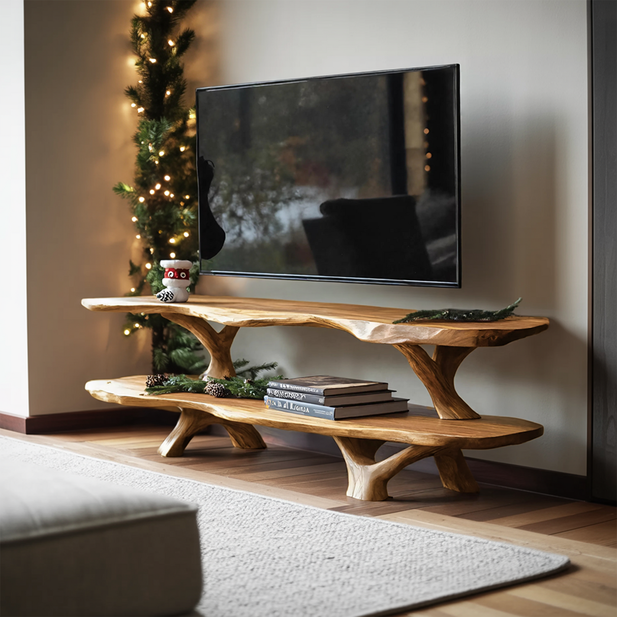 Modern Wooden Live Edge TV Console For Christmas Entryway Furniture