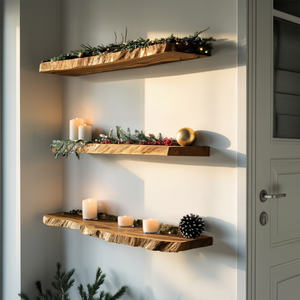 Handcrafted Live Edge Floating Shelf For Festive Xmas Entryway Design