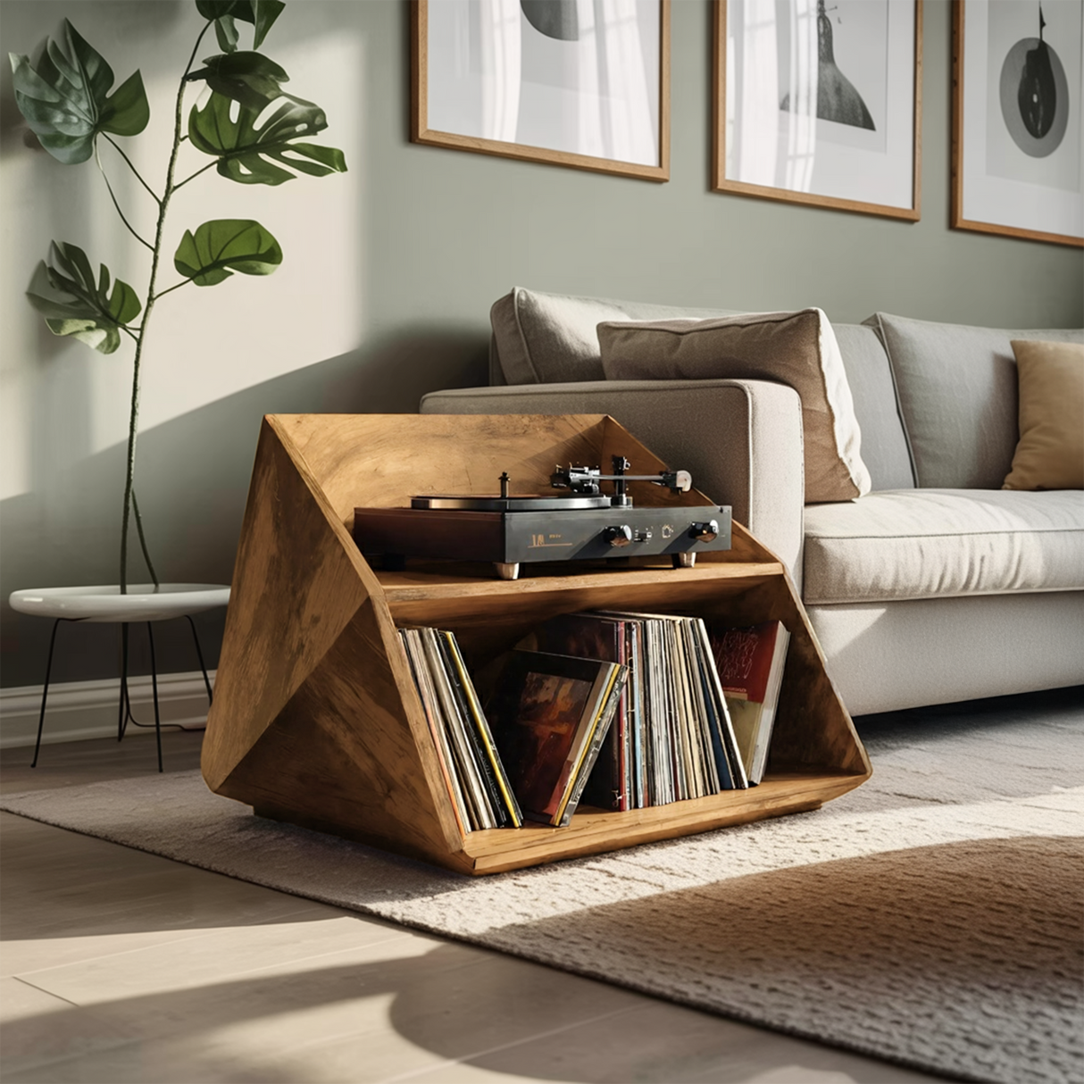 Mid Century Wooden Record Stand For Living Room Vinyl Display