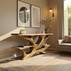 Mid Century Wooden Live Edge Console Table For Luxury Bedroom Decor