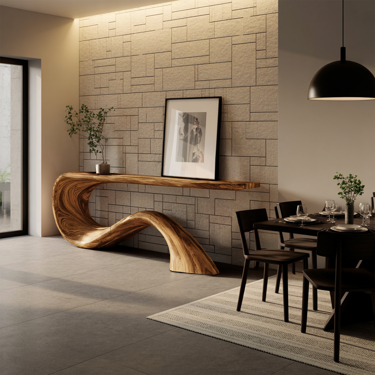 Modern Live Edge Entryway Table Organic Solid Wood For Home Decor
