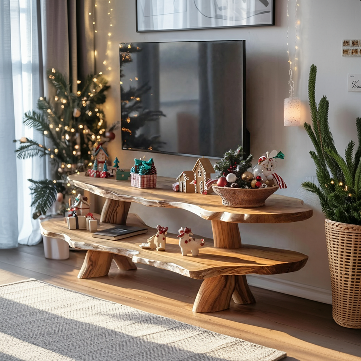 Farmhouse Solid Wood TV Console For Holiday Gift Furniture Design