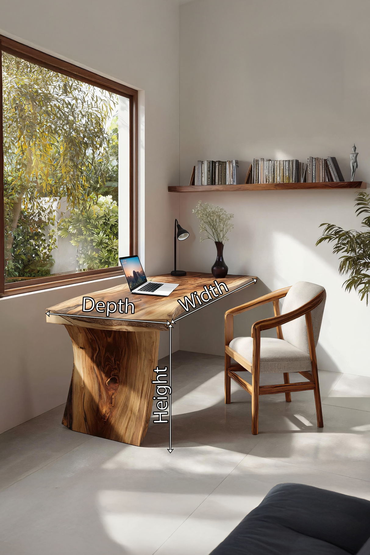 Farmhouse Wooden Live Edge Desk For Office And Study Room