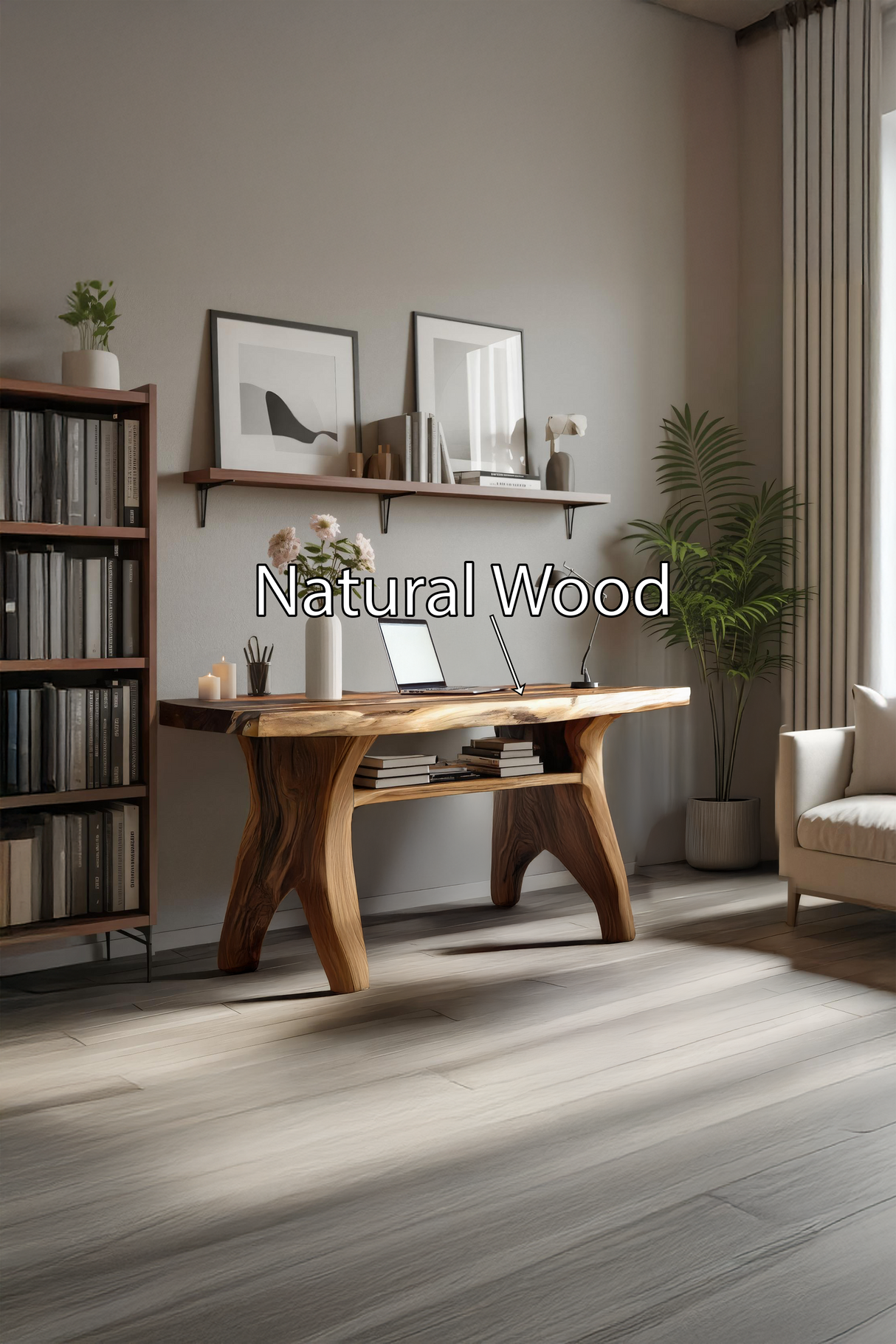 Mid Century Solid Wood Desk For Living Room And Studio