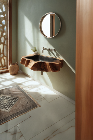 Handcrafted Wooden Wall Mounted Bathroom Sink For Natural Decor