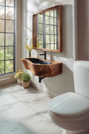 Modern Wall Mounted Wooden Bathroom Sink For Compact Bathroom Design