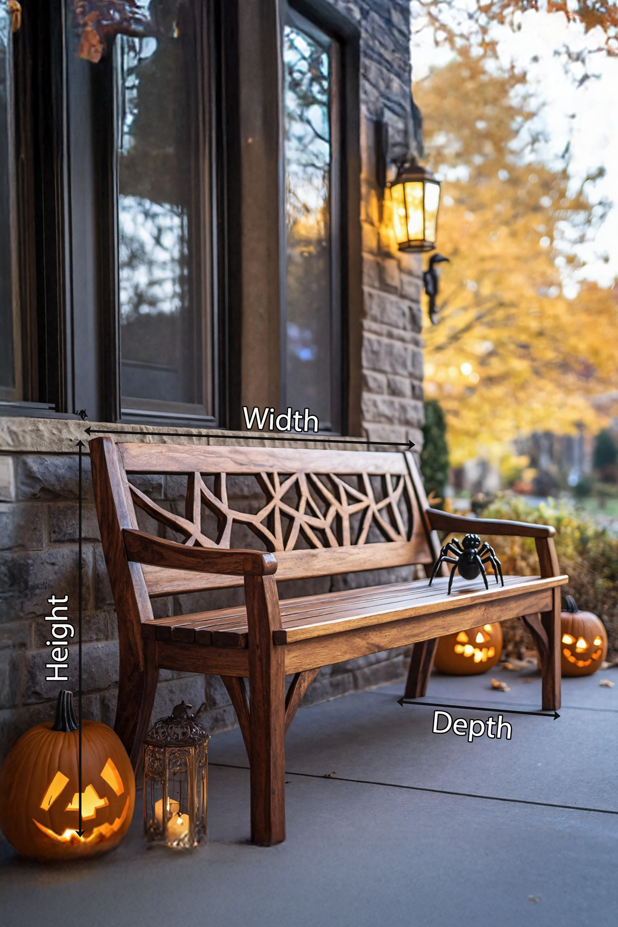 Rustic Solid Wood Halloween Bench For Spooky Outdoor Home Decor