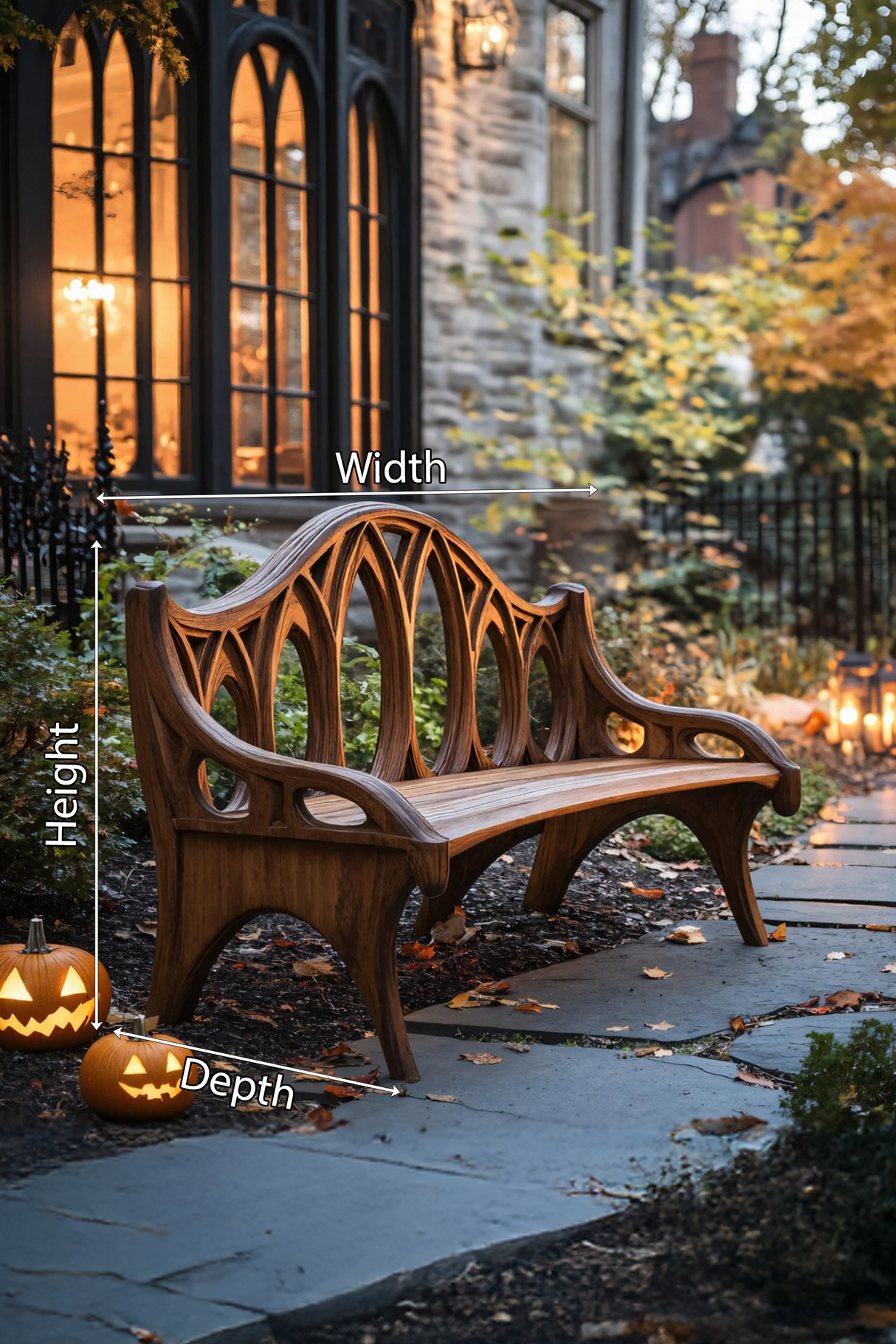 Farmhouse Solid Wood Halloween Bench For Outdoor Porch Design