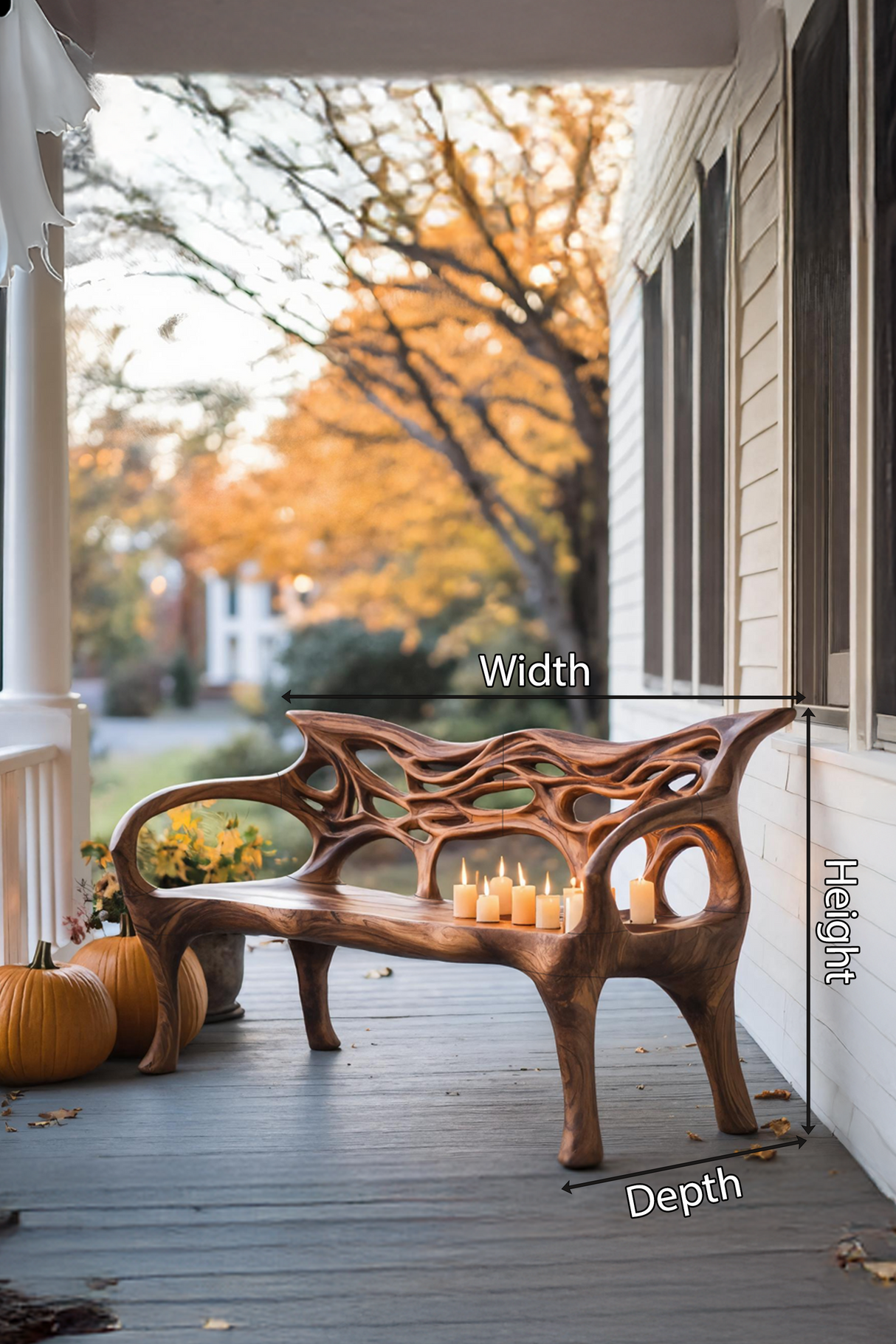 Mid Century Solid Wood Halloween Bench For Outdoor Design