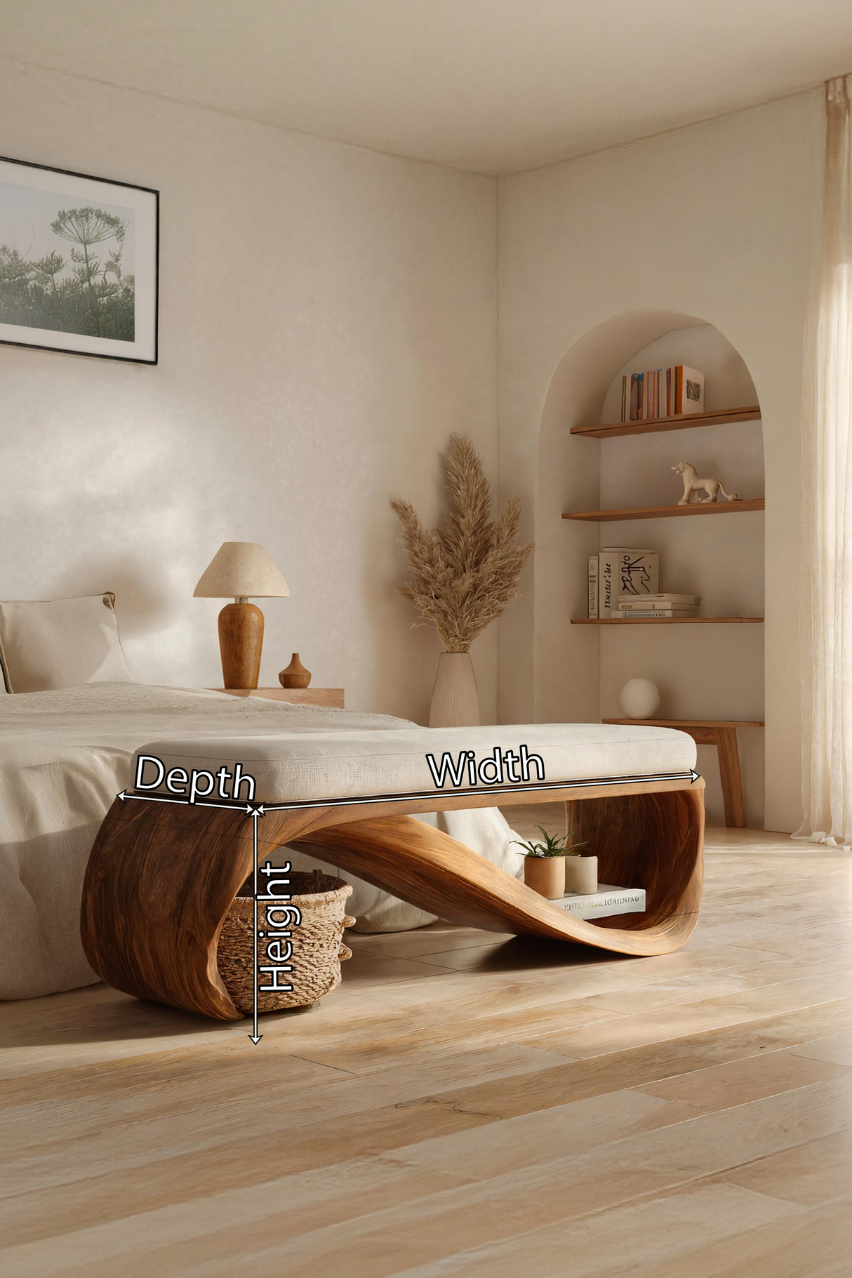 Mid Century Wooden Bench For End-of-Bed Placement