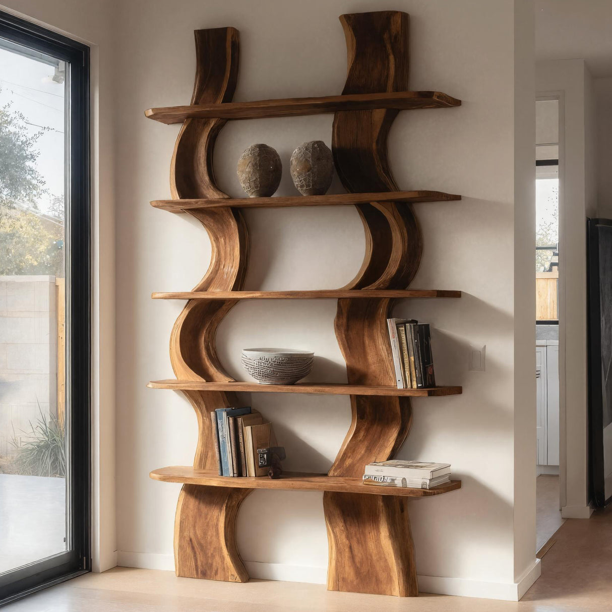 Organic Carved Shelf Storage Display For Home Office