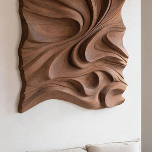 Organic Flowing Carved Wood Art Panel For Living Room