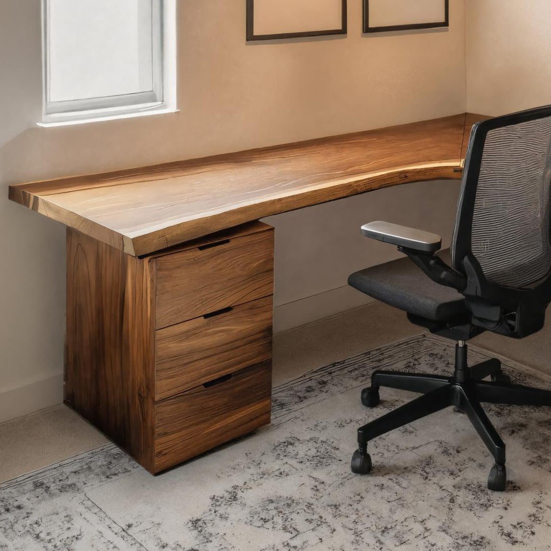 Organic L Shaped Corner Desk With Drawer For Home Office