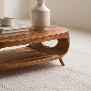 Sculptural Oval Coffee Table With Shelf For Living Room
