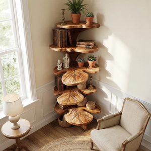 Rustic Leaf Corner Shelf Living Room Wall Decor Display