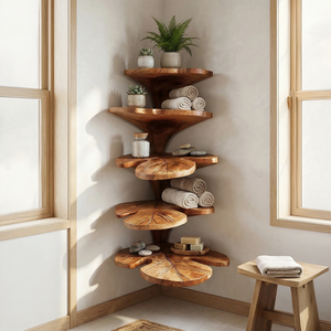 Rustic Leaf Corner Shelf Living Room Wall Decor Display