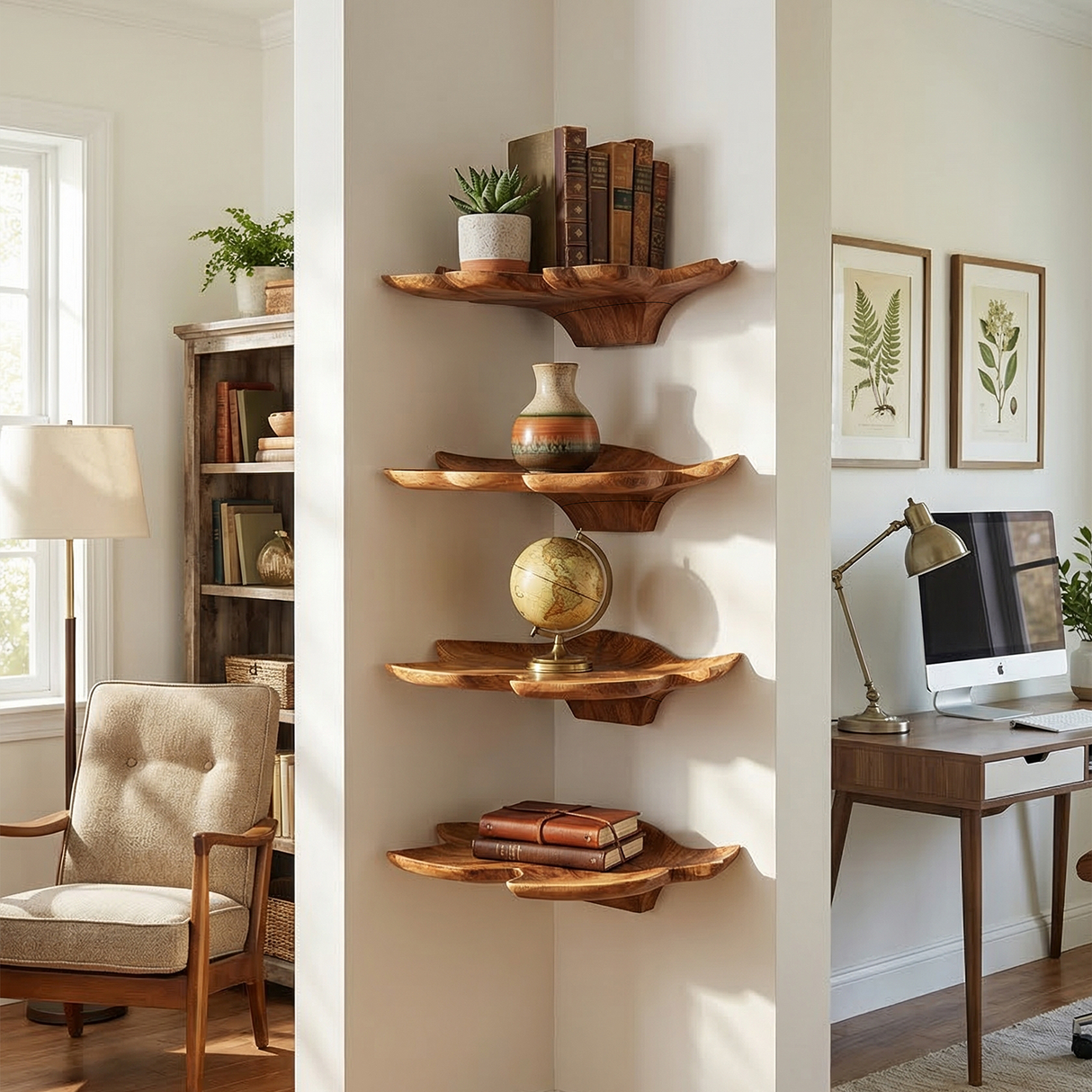 Mid Century Leaf Wall Shelf Office Wall Decor Display
