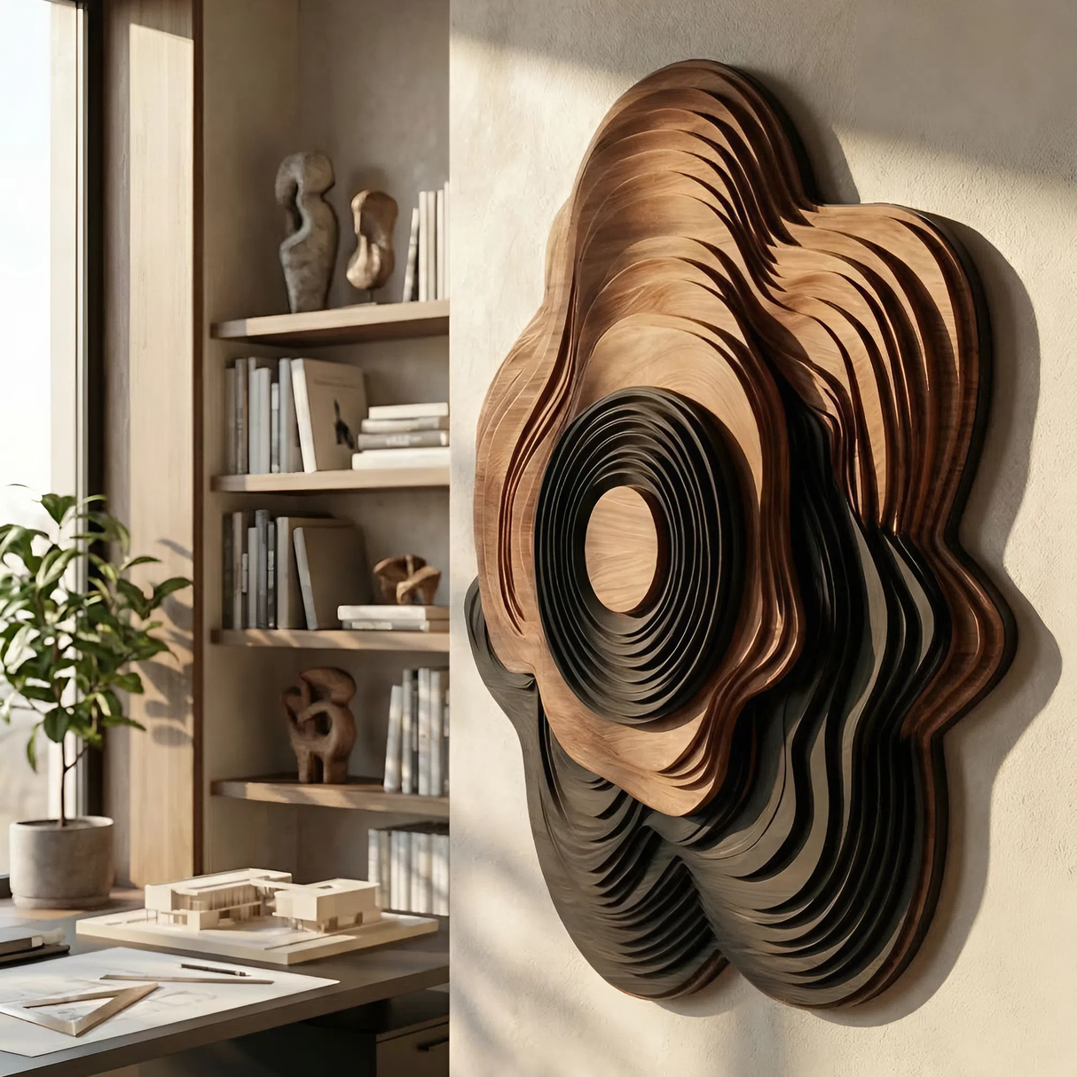 Mid Century Sculptural Wall Art Panel For Living Room Display