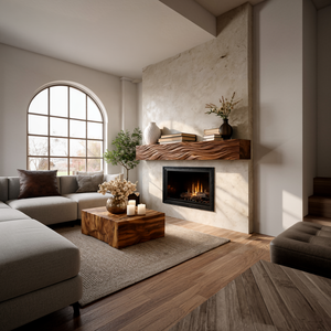 Rustic Wooden Floating Fireplace Shelf For Living Decor