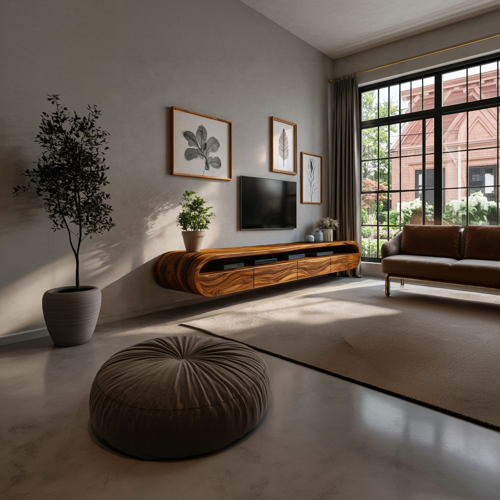 Modern Floating TV Console With Rounded Design For Living Room